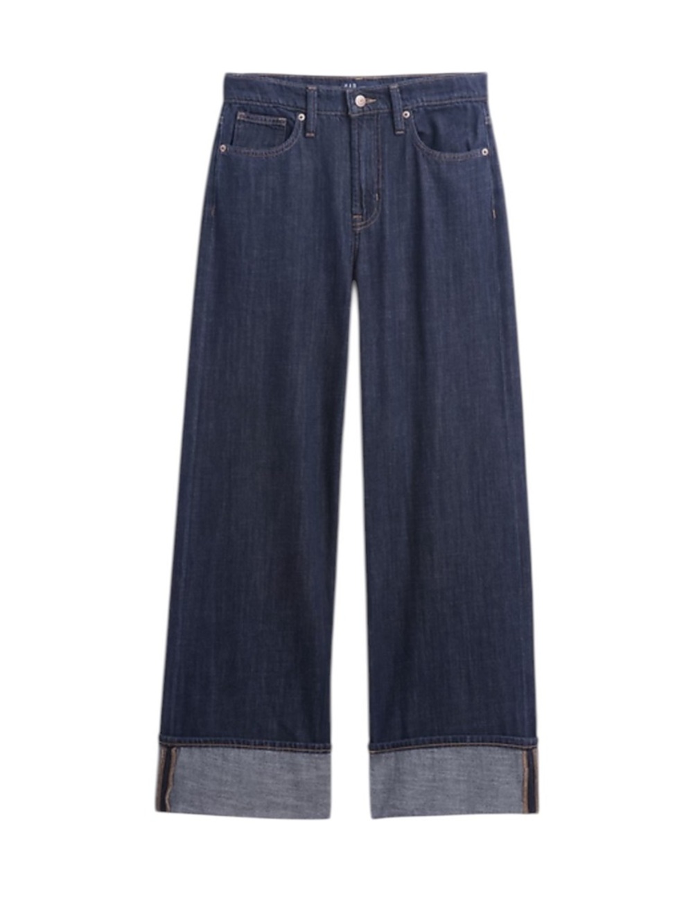 GAP High Rise Wide Leg Cuffed Jeans Size 4/27 R in Dark Wash - Picture 9 of 10